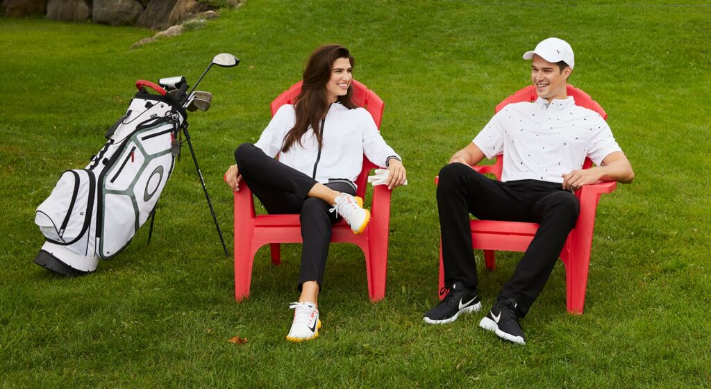 Golfers wearing fashionable clothing