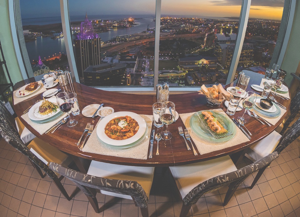 Sky-high Dining overlooking Mobile Bay